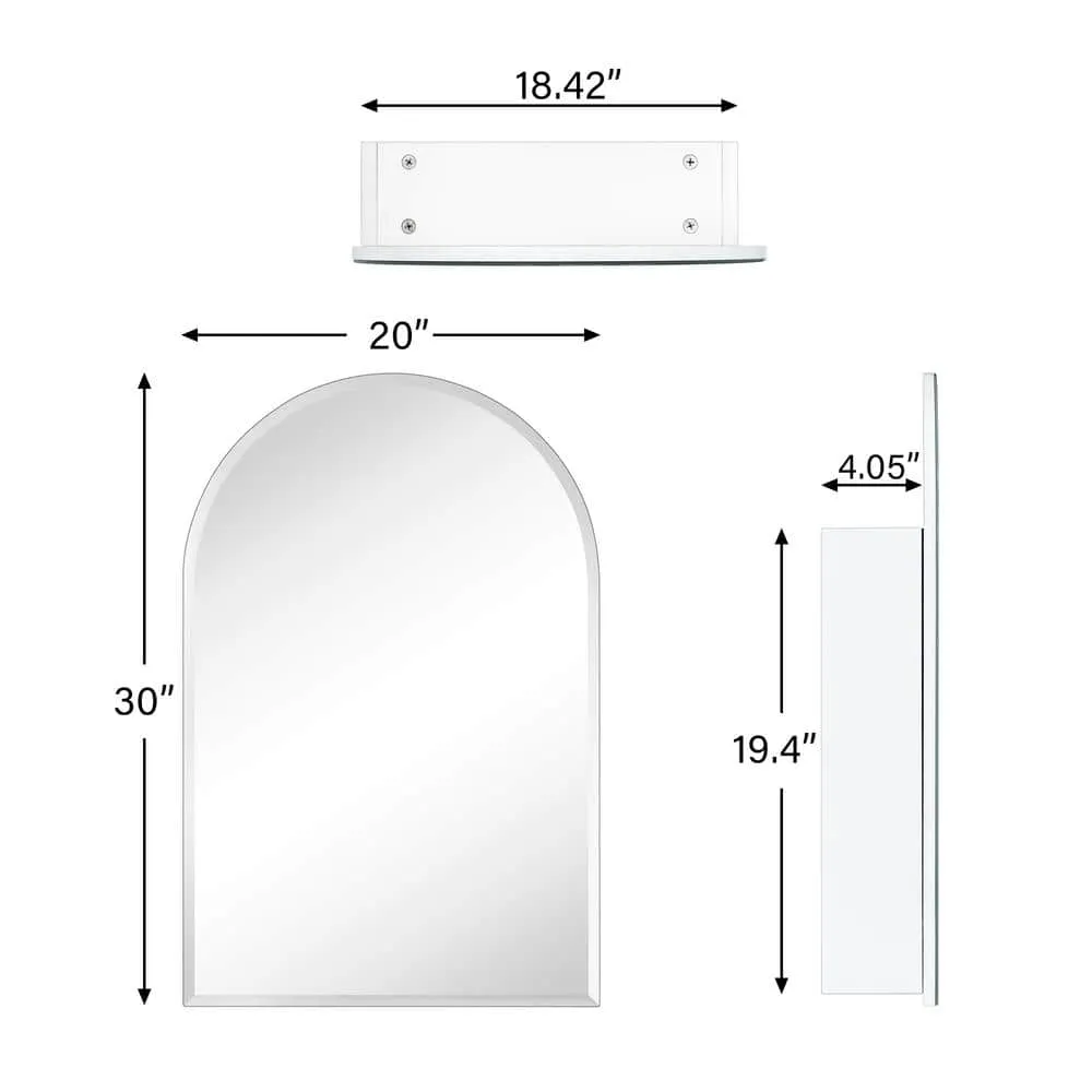 TEHOME Tomace 20 in. W x 30 in. H Arched Recess and Surface Mount Frameless Medicine Cabinet with Mirror, photo 2 of 9