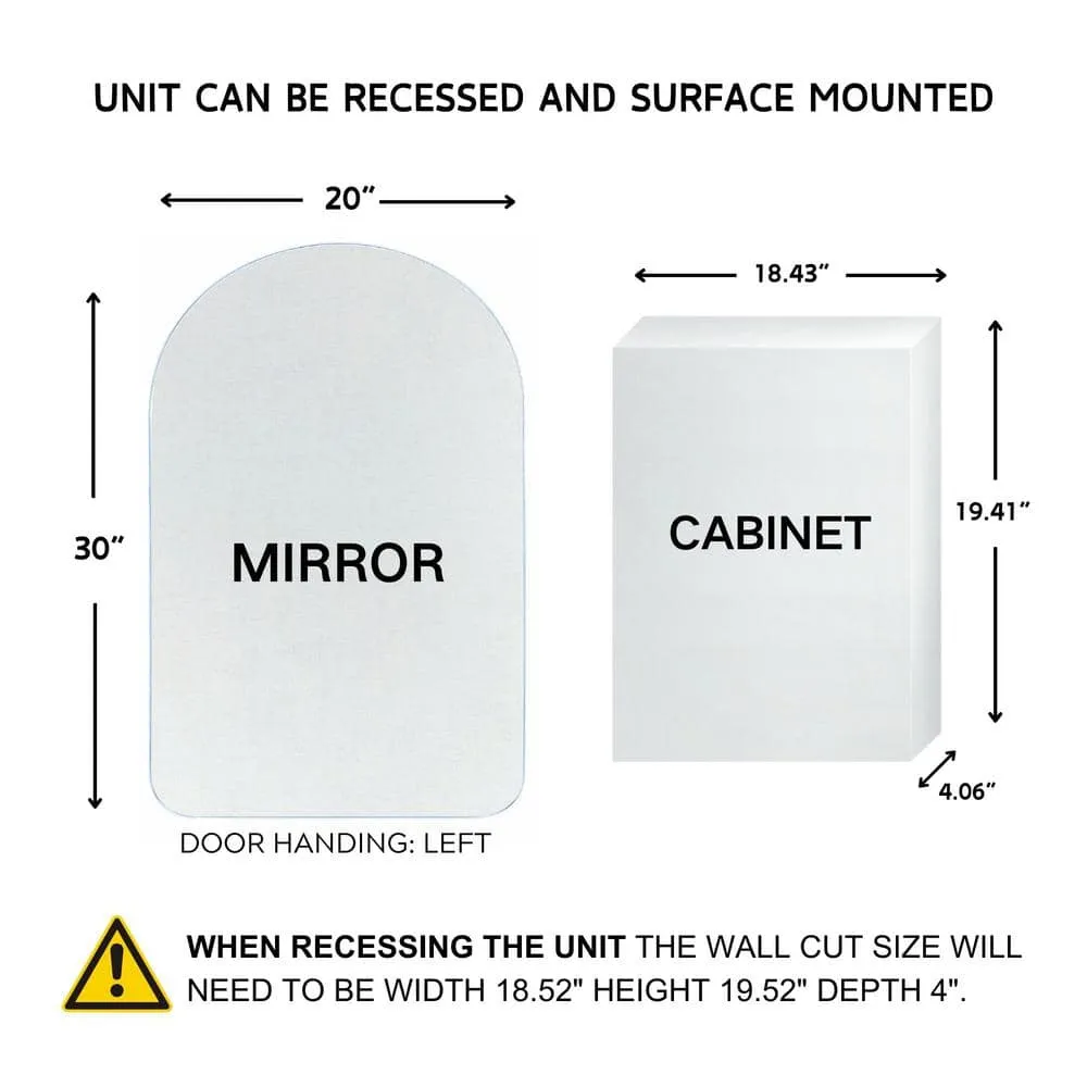 TEHOME Tomace 20 in. W x 30 in. H Arched Recess and Surface Mount Frameless Medicine Cabinet with Mirror, photo 5 of 9