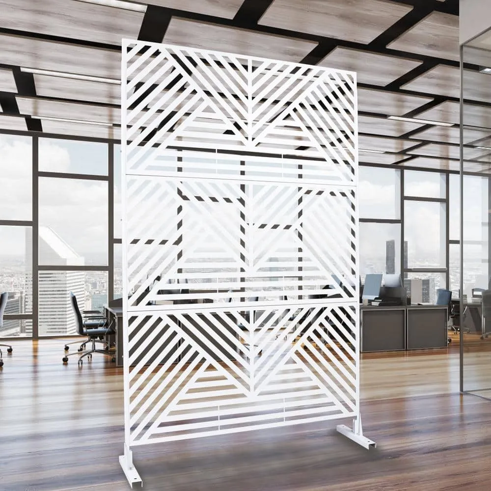 Tidoin 6.3 ft. x 4 ft. White Steel Freestanding Flat Flat Top Decorative Privacy Screen Metal Fence Panel, photo 4 of 6