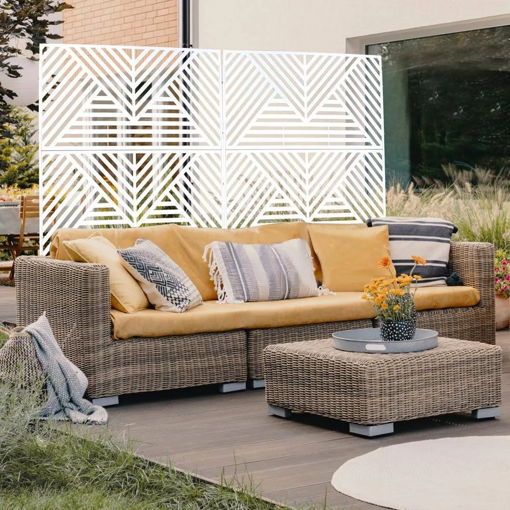 Tidoin 6.3 ft. x 4 ft. White Steel Freestanding Flat Flat Top Decorative Privacy Screen Metal Fence Panel, photo 5 of 6