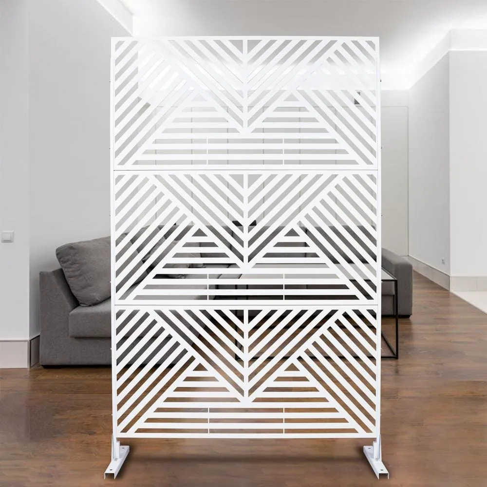 Tidoin 6.3 ft. x 4 ft. White Steel Freestanding Flat Flat Top Decorative Privacy Screen Metal Fence Panel, photo 3 of 6