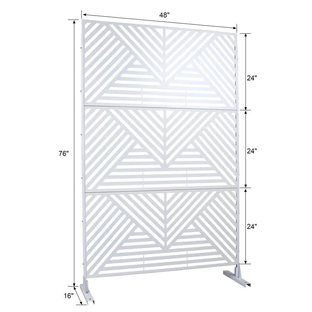 Tidoin 6.3 ft. x 4 ft. White Steel Freestanding Flat Flat Top Decorative Privacy Screen Metal Fence Panel, photo 2 of 6