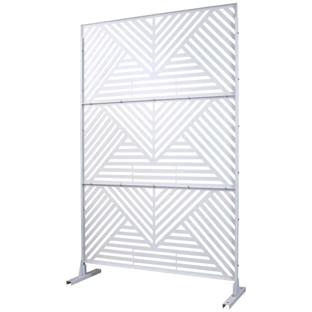 Tidoin 6.3 ft. x 4 ft. White Steel Freestanding Flat Flat Top Decorative Privacy Screen Metal Fence Panel, photo 6 of 6