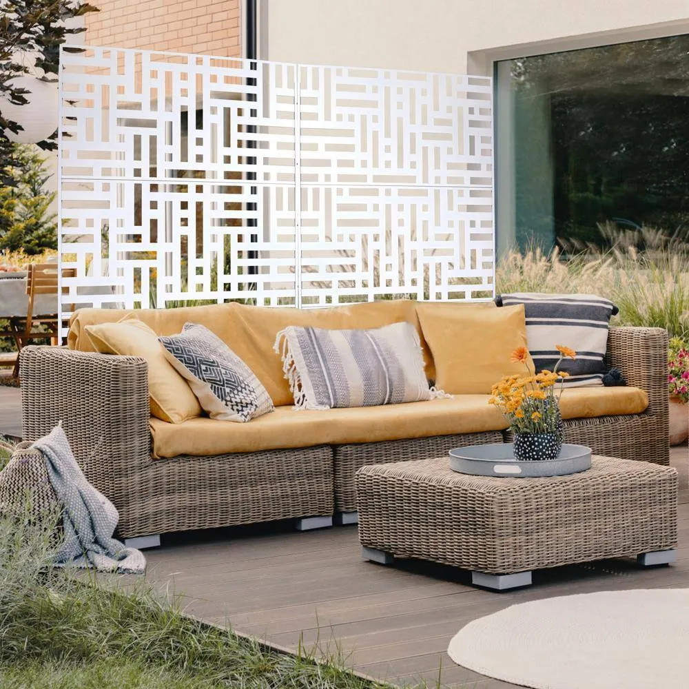 Tidoin 6.3 ft. x 4 ft. White Steel Freestanding Flat Flat Top Decorative Privacy Screen Metal Fence Panel, photo 4 of 6
