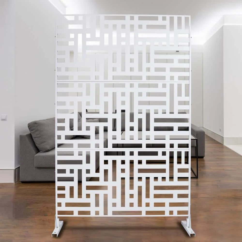 Tidoin 6.3 ft. x 4 ft. White Steel Freestanding Flat Flat Top Decorative Privacy Screen Metal Fence Panel, photo 5 of 6