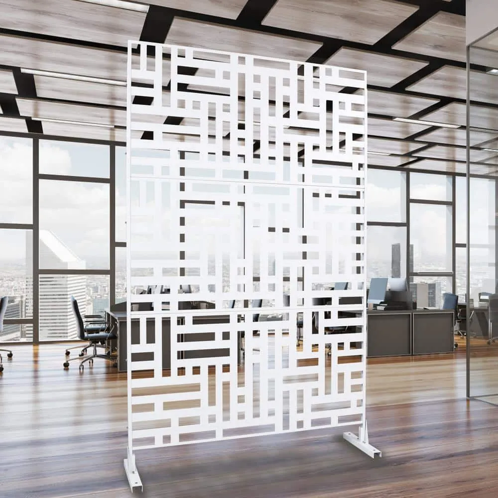 Tidoin 6.3 ft. x 4 ft. White Steel Freestanding Flat Flat Top Decorative Privacy Screen Metal Fence Panel, photo 3 of 6