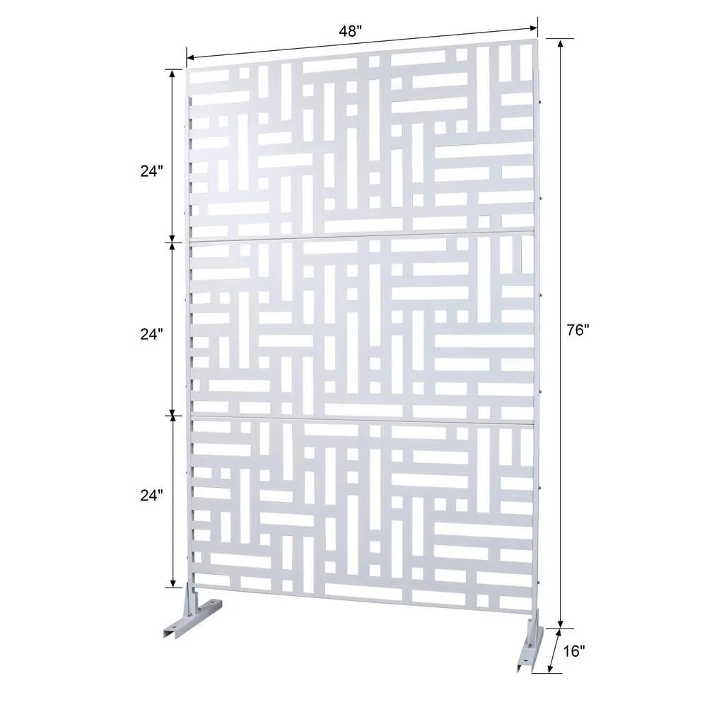 Tidoin 6.3 ft. x 4 ft. White Steel Freestanding Flat Flat Top Decorative Privacy Screen Metal Fence Panel, photo 2 of 6