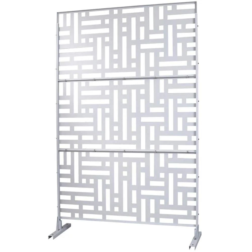 Tidoin 6.3 ft. x 4 ft. White Steel Freestanding Flat Flat Top Decorative Privacy Screen Metal Fence Panel, photo 6 of 6