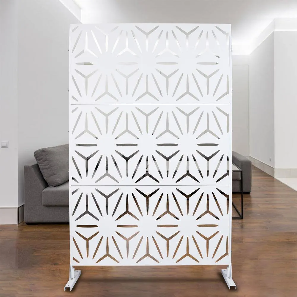 Tidoin 6.3 ft. x 4 ft. White Steel Freestanding Flat Flat Top Decorative Privacy Screen Metal Fence Panel, photo 4 of 6