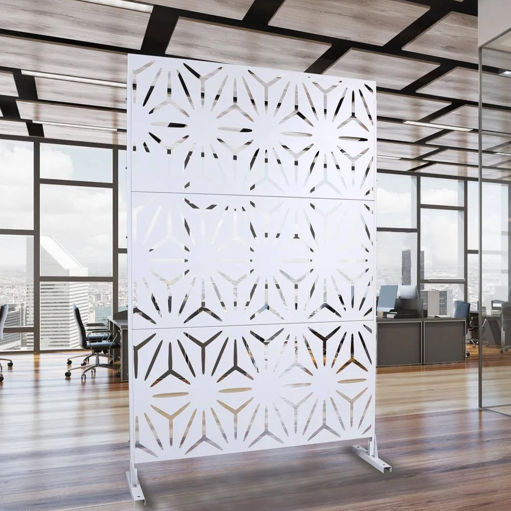 Tidoin 6.3 ft. x 4 ft. White Steel Freestanding Flat Flat Top Decorative Privacy Screen Metal Fence Panel, photo 5 of 6