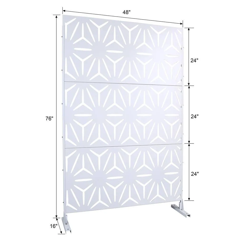 Tidoin 6.3 ft. x 4 ft. White Steel Freestanding Flat Flat Top Decorative Privacy Screen Metal Fence Panel, photo 2 of 6