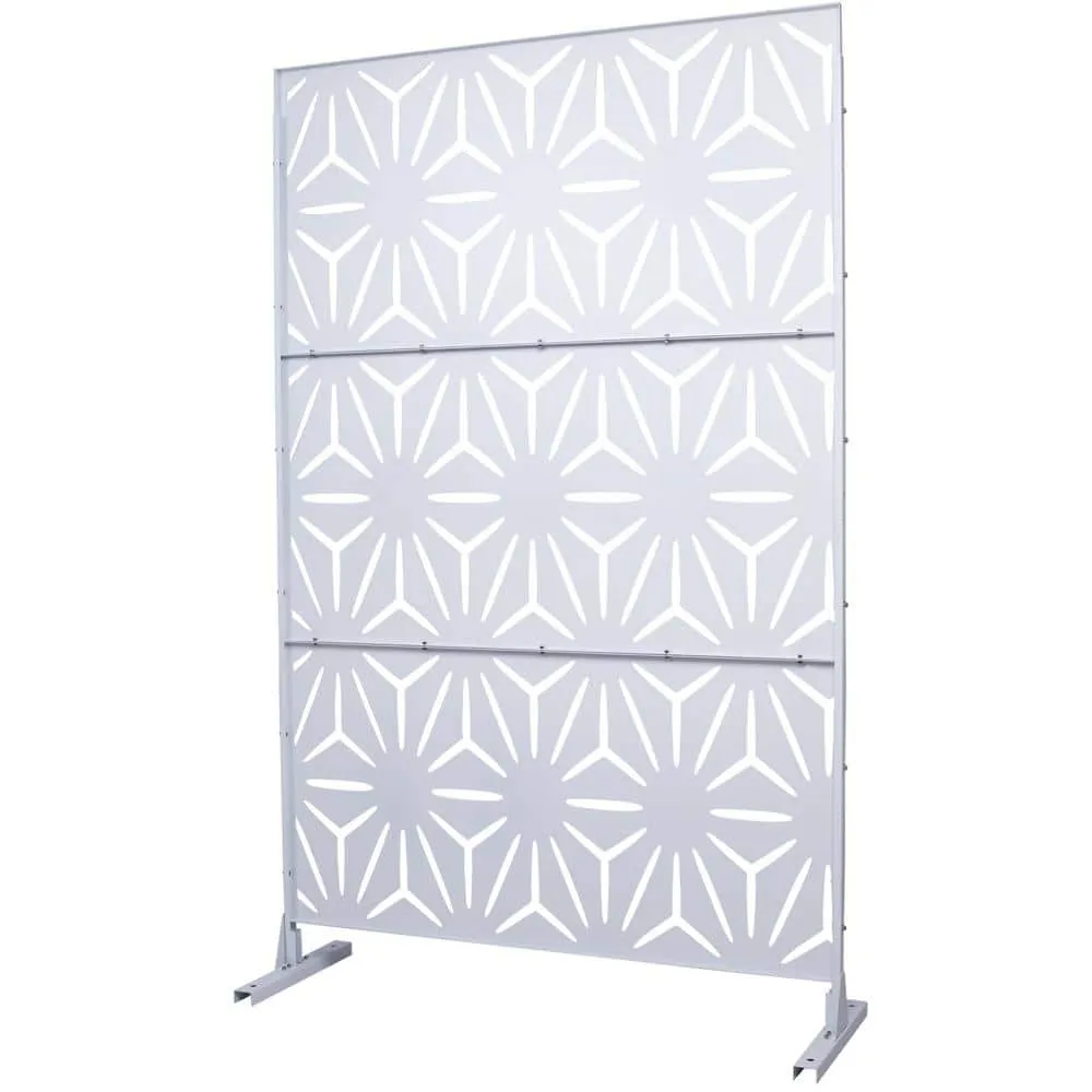 Tidoin 6.3 ft. x 4 ft. White Steel Freestanding Flat Flat Top Decorative Privacy Screen Metal Fence Panel, photo 6 of 6