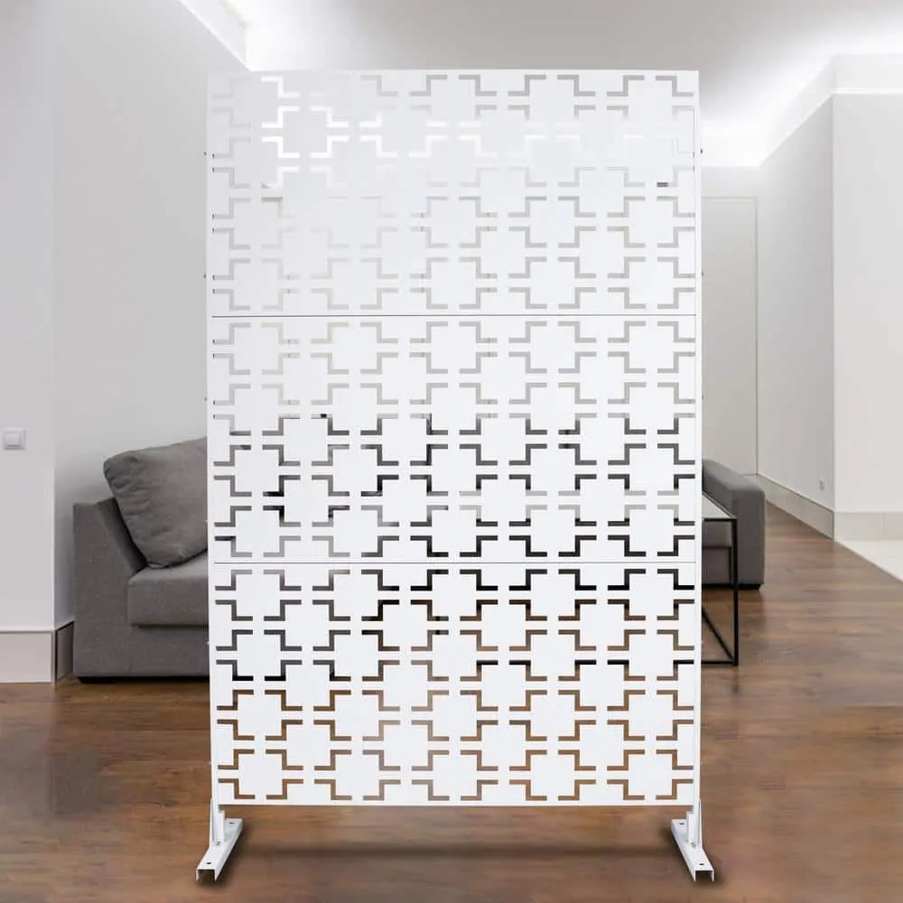 Tidoin 6.3 ft. x 4 ft. White Steel Freestanding Flat Flat Top Decorative Privacy Screen Metal Fence Panel, photo 5 of 6