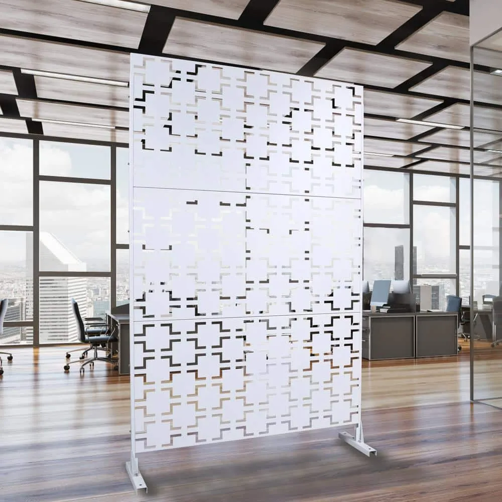 Tidoin 6.3 ft. x 4 ft. White Steel Freestanding Flat Flat Top Decorative Privacy Screen Metal Fence Panel, photo 3 of 6