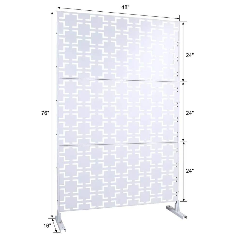 Tidoin 6.3 ft. x 4 ft. White Steel Freestanding Flat Flat Top Decorative Privacy Screen Metal Fence Panel, photo 2 of 6