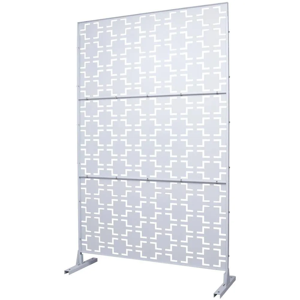 Tidoin 6.3 ft. x 4 ft. White Steel Freestanding Flat Flat Top Decorative Privacy Screen Metal Fence Panel, photo 6 of 6