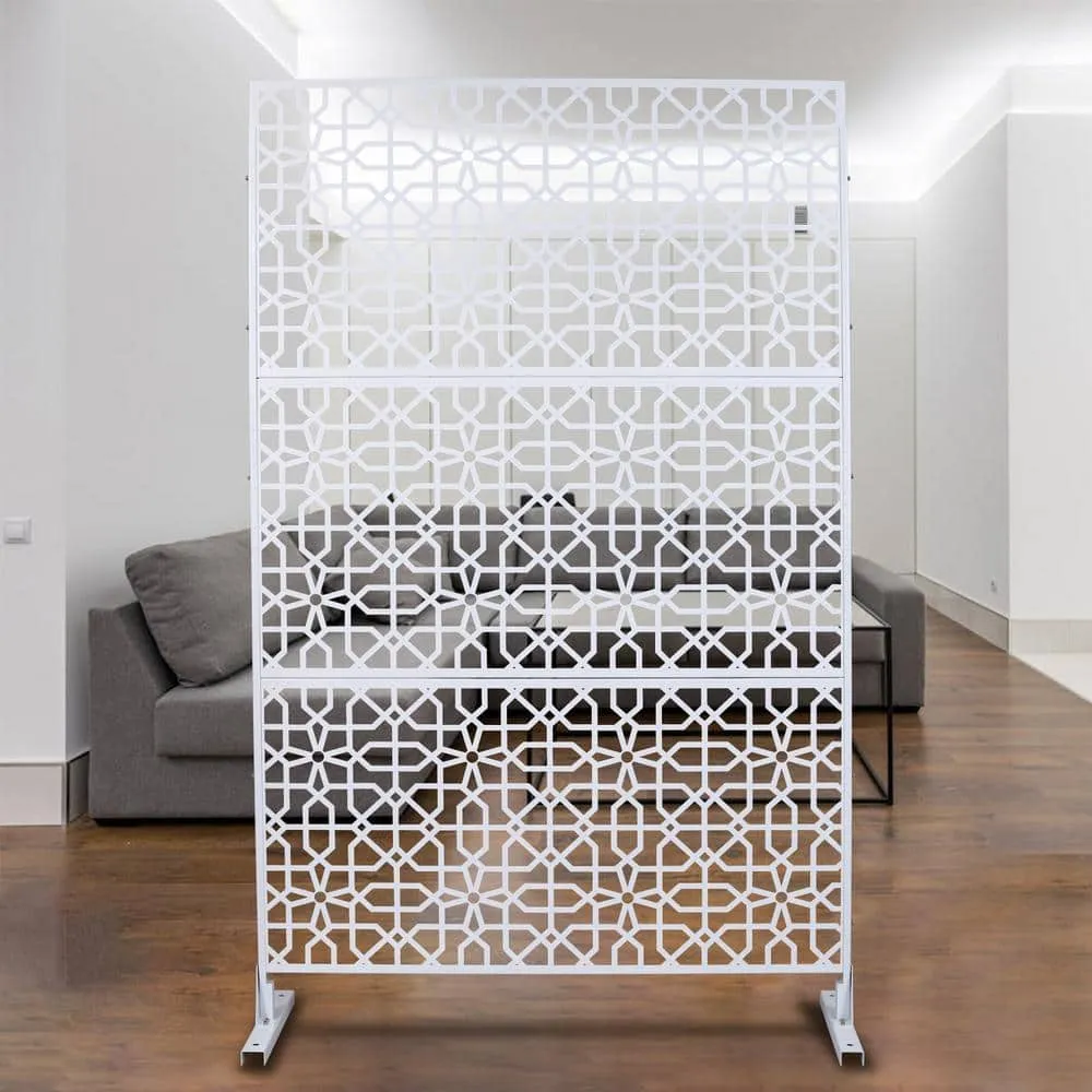 Tidoin 6.3 ft. x 4 ft. White Steel Freestanding Flat Flat Top Decorative Privacy Screen Metal Fence Panel, photo 5 of 6