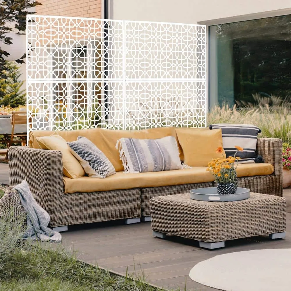 Tidoin 6.3 ft. x 4 ft. White Steel Freestanding Flat Flat Top Decorative Privacy Screen Metal Fence Panel, photo 3 of 6