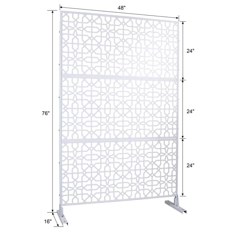 Tidoin 6.3 ft. x 4 ft. White Steel Freestanding Flat Flat Top Decorative Privacy Screen Metal Fence Panel, photo 2 of 6