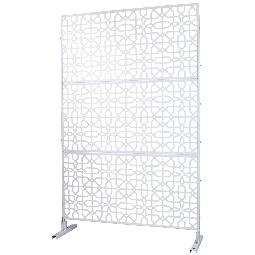 Tidoin 6.3 ft. x 4 ft. White Steel Freestanding Flat Flat Top Decorative Privacy Screen Metal Fence Panel, photo 6 of 6
