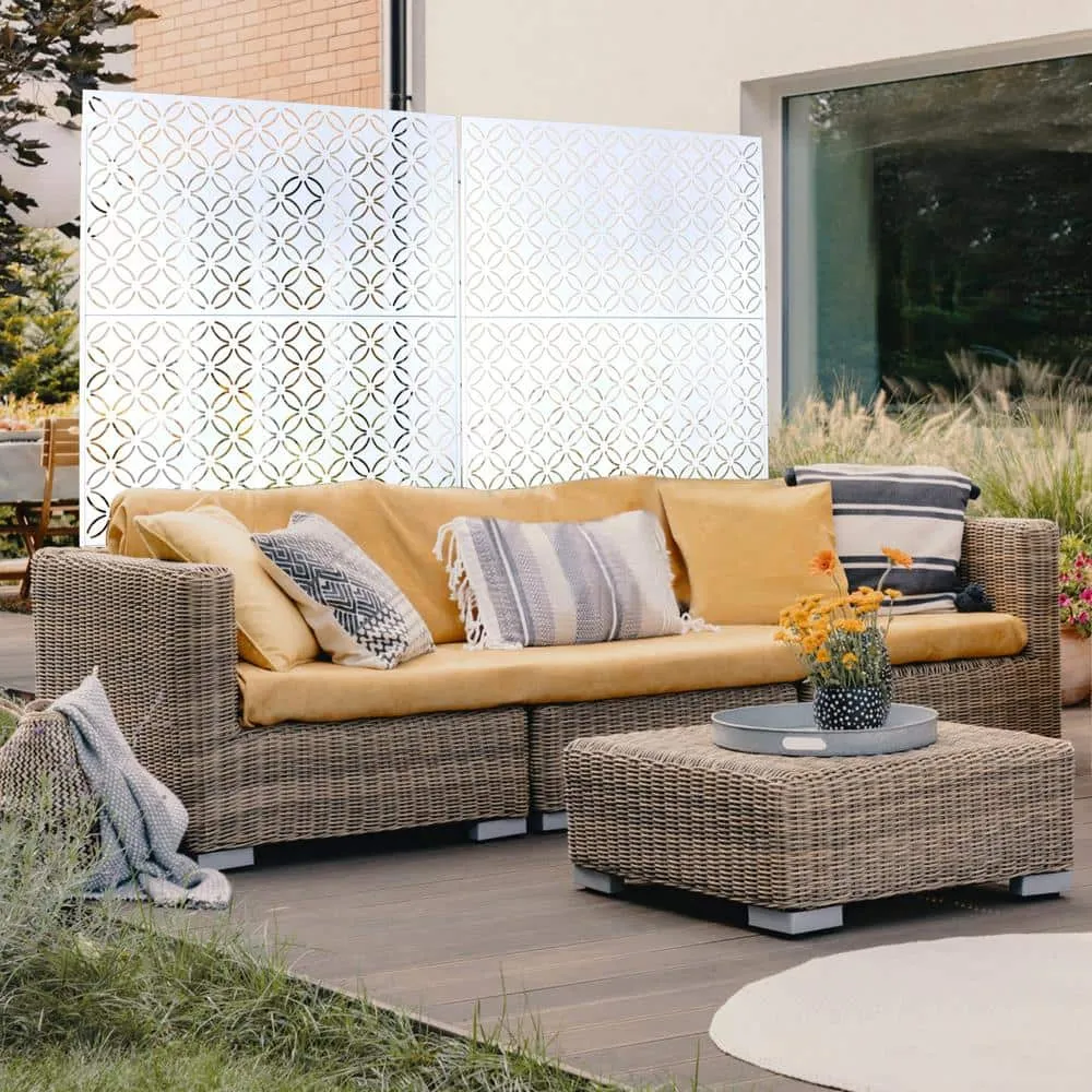 Tidoin 6.3 ft. x 4 ft. White Steel Freestanding Flat Flat Top Decorative Privacy Screen Metal Fence Panel, photo 4 of 7