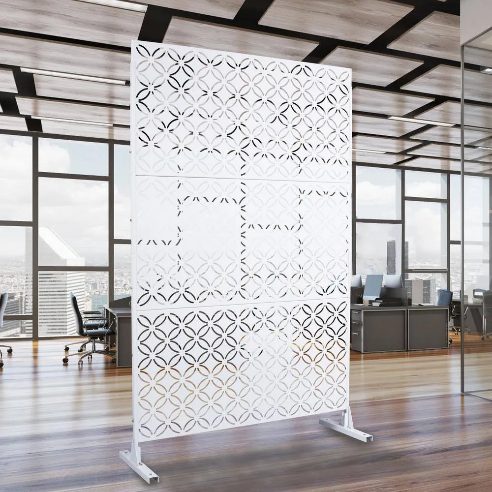 Tidoin 6.3 ft. x 4 ft. White Steel Freestanding Flat Flat Top Decorative Privacy Screen Metal Fence Panel, photo 3 of 7