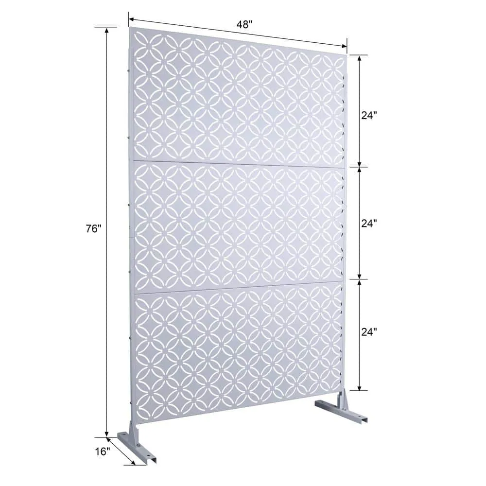 Tidoin 6.3 ft. x 4 ft. White Steel Freestanding Flat Flat Top Decorative Privacy Screen Metal Fence Panel, photo 2 of 7
