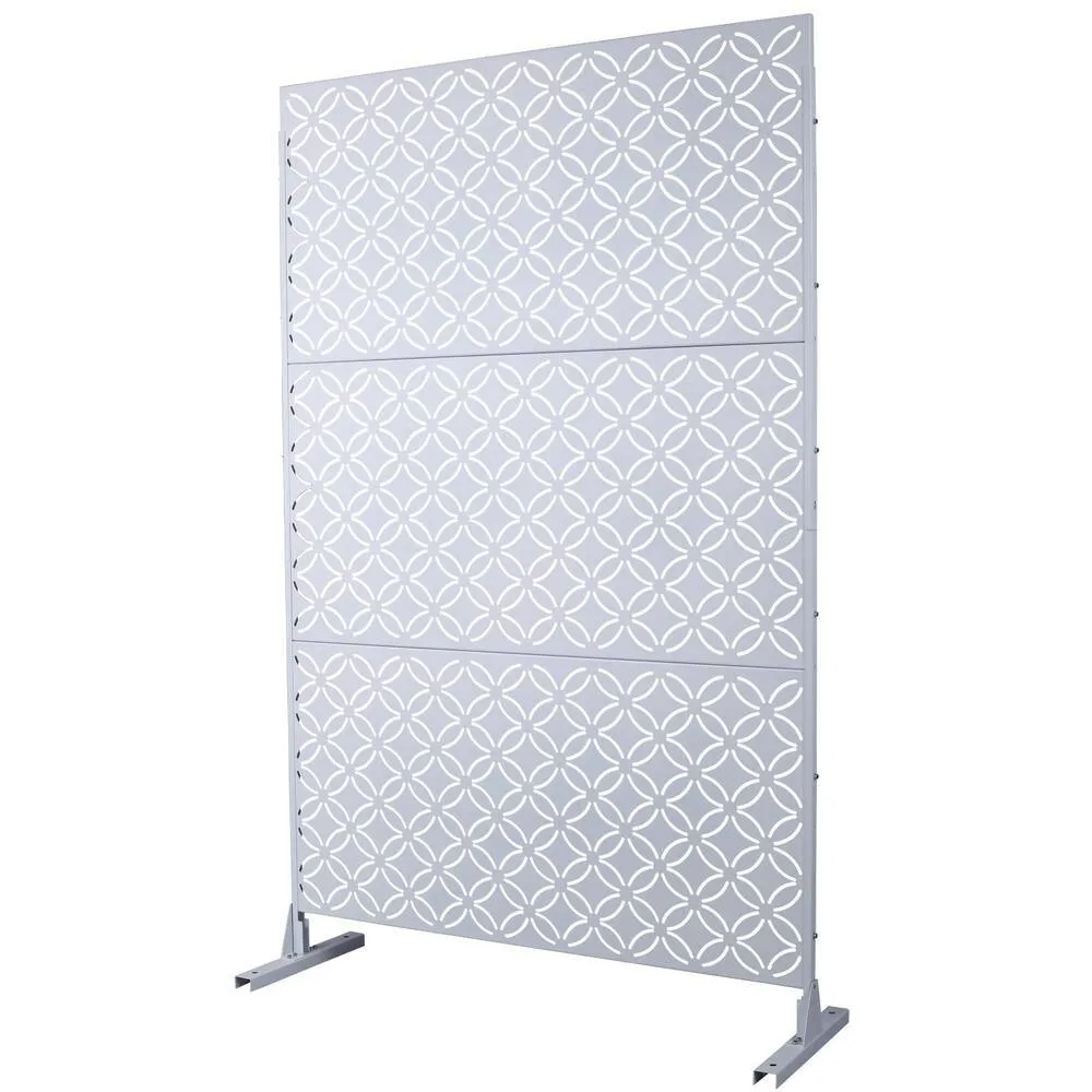 Tidoin 6.3 ft. x 4 ft. White Steel Freestanding Flat Flat Top Decorative Privacy Screen Metal Fence Panel, photo 6 of 7