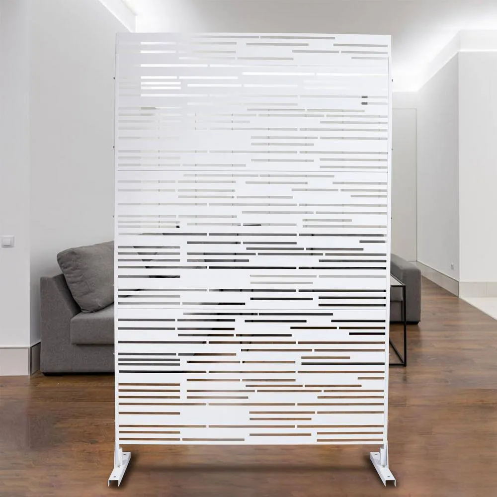 Tidoin 6.3 ft. x 4 ft. White Steel Freestanding Flat Flat Top Decorative Privacy Screen Metal Fence Panel, photo 4 of 6
