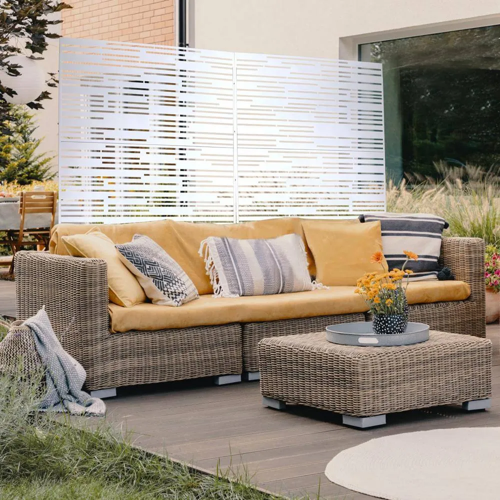 Tidoin 6.3 ft. x 4 ft. White Steel Freestanding Flat Flat Top Decorative Privacy Screen Metal Fence Panel, photo 5 of 6