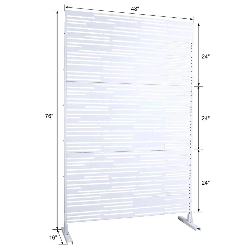 Tidoin 6.3 ft. x 4 ft. White Steel Freestanding Flat Flat Top Decorative Privacy Screen Metal Fence Panel, photo 2 of 6