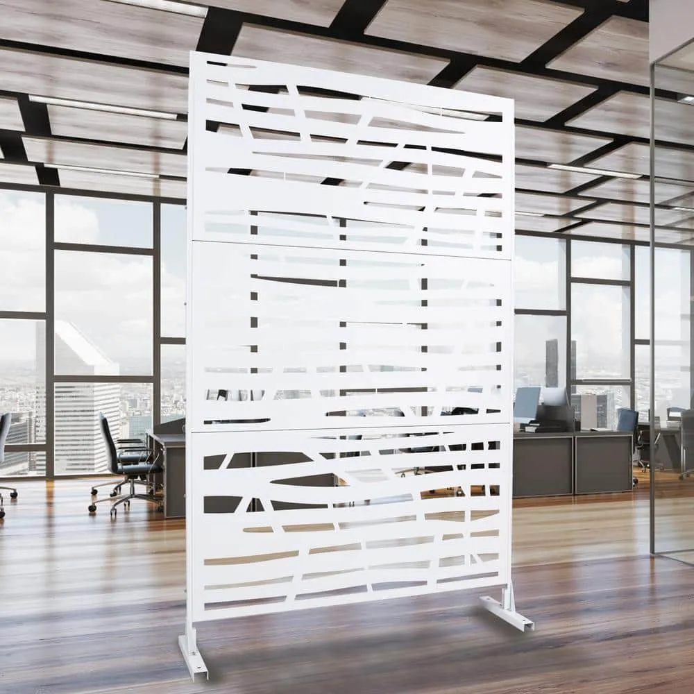 Tidoin 6.3 ft. x 4 ft. White Steel Freestanding Flat Flat Top Decorative Privacy Screen Metal Fence Panel, photo 3 of 6
