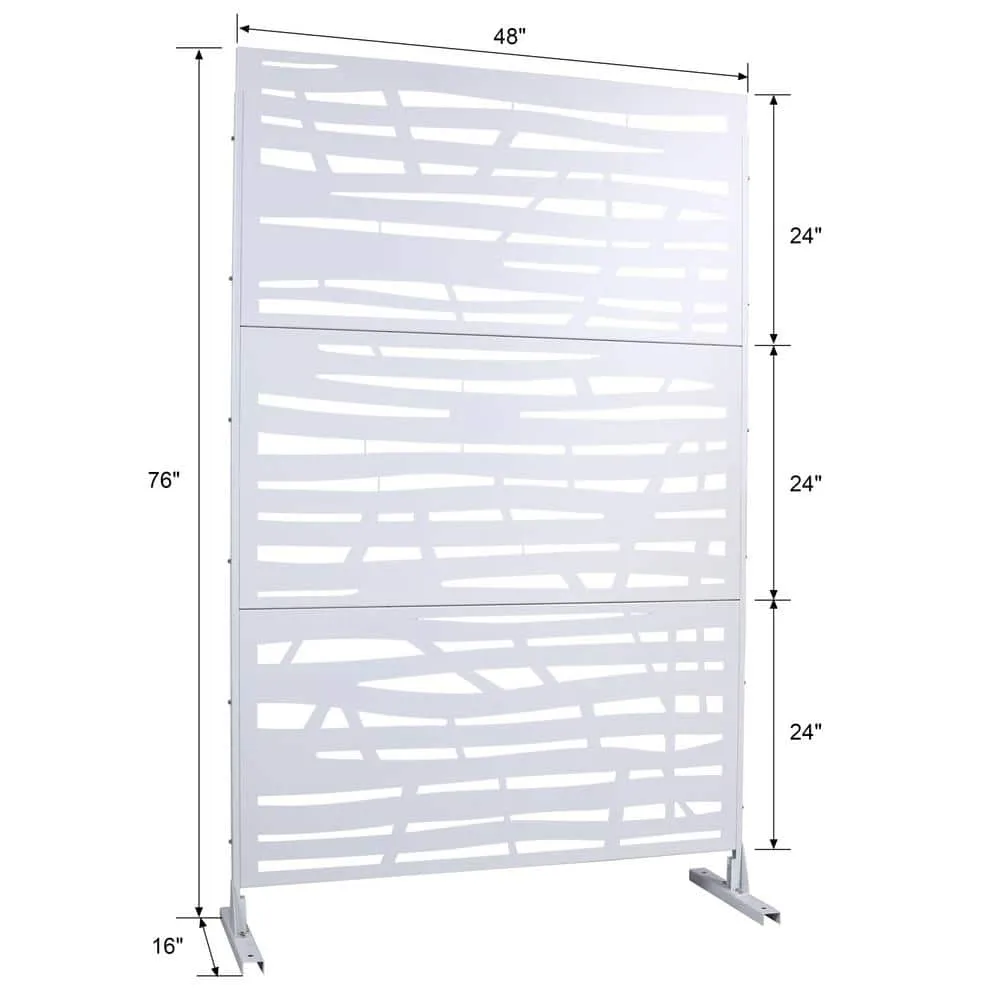 Tidoin 6.3 ft. x 4 ft. White Steel Freestanding Flat Flat Top Decorative Privacy Screen Metal Fence Panel, photo 2 of 6