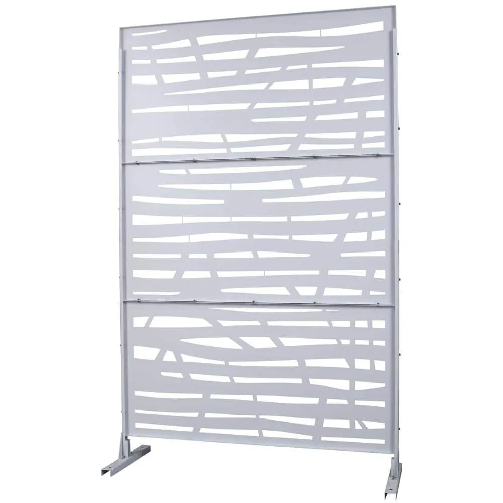 Tidoin 6.3 ft. x 4 ft. White Steel Freestanding Flat Flat Top Decorative Privacy Screen Metal Fence Panel, photo 6 of 6
