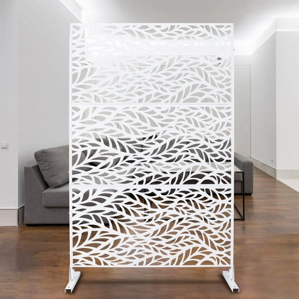 Tidoin 6.3 ft. x 4 ft. White Steel Freestanding Flat Flat Top Decorative Privacy Screen Metal Fence Panel, photo 5 of 6
