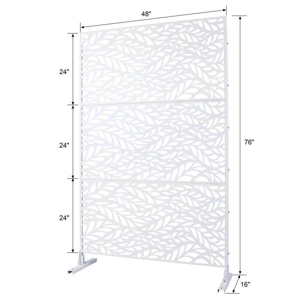 Tidoin 6.3 ft. x 4 ft. White Steel Freestanding Flat Flat Top Decorative Privacy Screen Metal Fence Panel, photo 2 of 6
