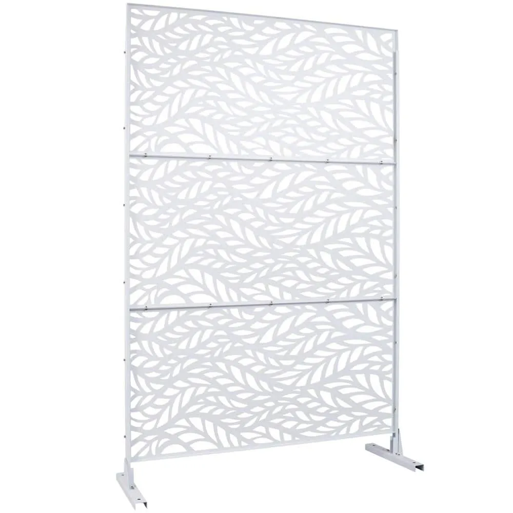 Tidoin 6.3 ft. x 4 ft. White Steel Freestanding Flat Flat Top Decorative Privacy Screen Metal Fence Panel, photo 6 of 6
