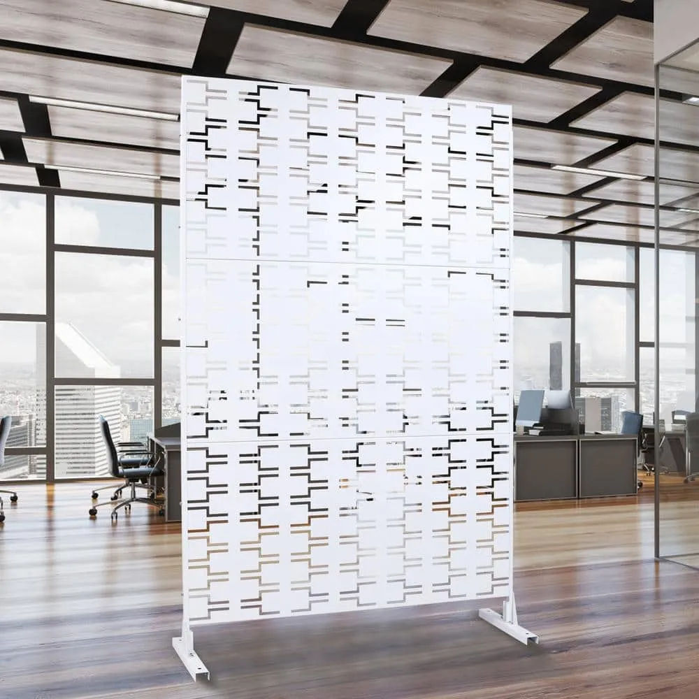 Tidoin 6.3 ft. x 4 ft. White Steel Freestanding Flat Flat Top Decorative Privacy Screen Metal Fence Panel, photo 4 of 6
