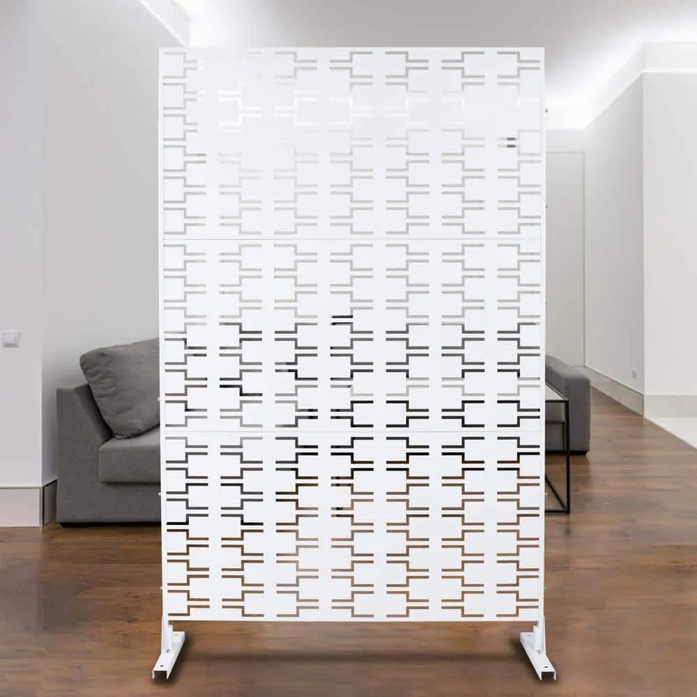 Tidoin 6.3 ft. x 4 ft. White Steel Freestanding Flat Flat Top Decorative Privacy Screen Metal Fence Panel, photo 5 of 6