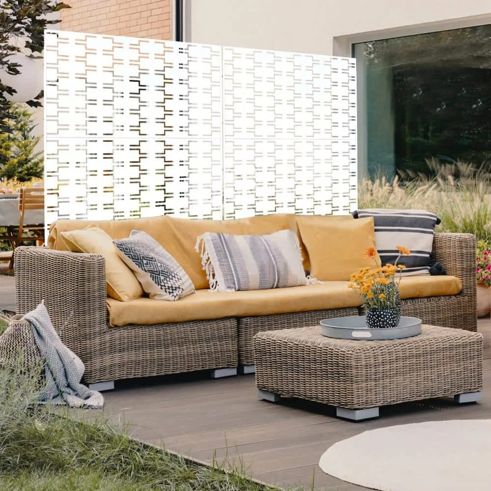 Tidoin 6.3 ft. x 4 ft. White Steel Freestanding Flat Flat Top Decorative Privacy Screen Metal Fence Panel, photo 3 of 6