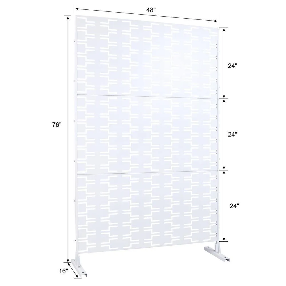 Tidoin 6.3 ft. x 4 ft. White Steel Freestanding Flat Flat Top Decorative Privacy Screen Metal Fence Panel, photo 2 of 6