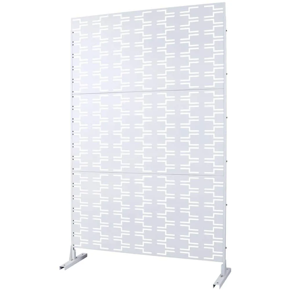 Tidoin 6.3 ft. x 4 ft. White Steel Freestanding Flat Flat Top Decorative Privacy Screen Metal Fence Panel, photo 6 of 6