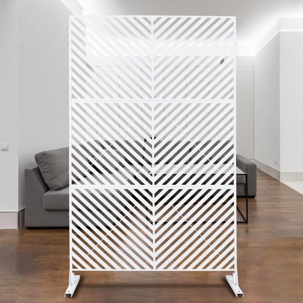 Tidoin 6.3 ft. x 4 ft. White Steel Freestanding Flat Flat Top Decorative Privacy Screen Metal Fence Panel, photo 4 of 6