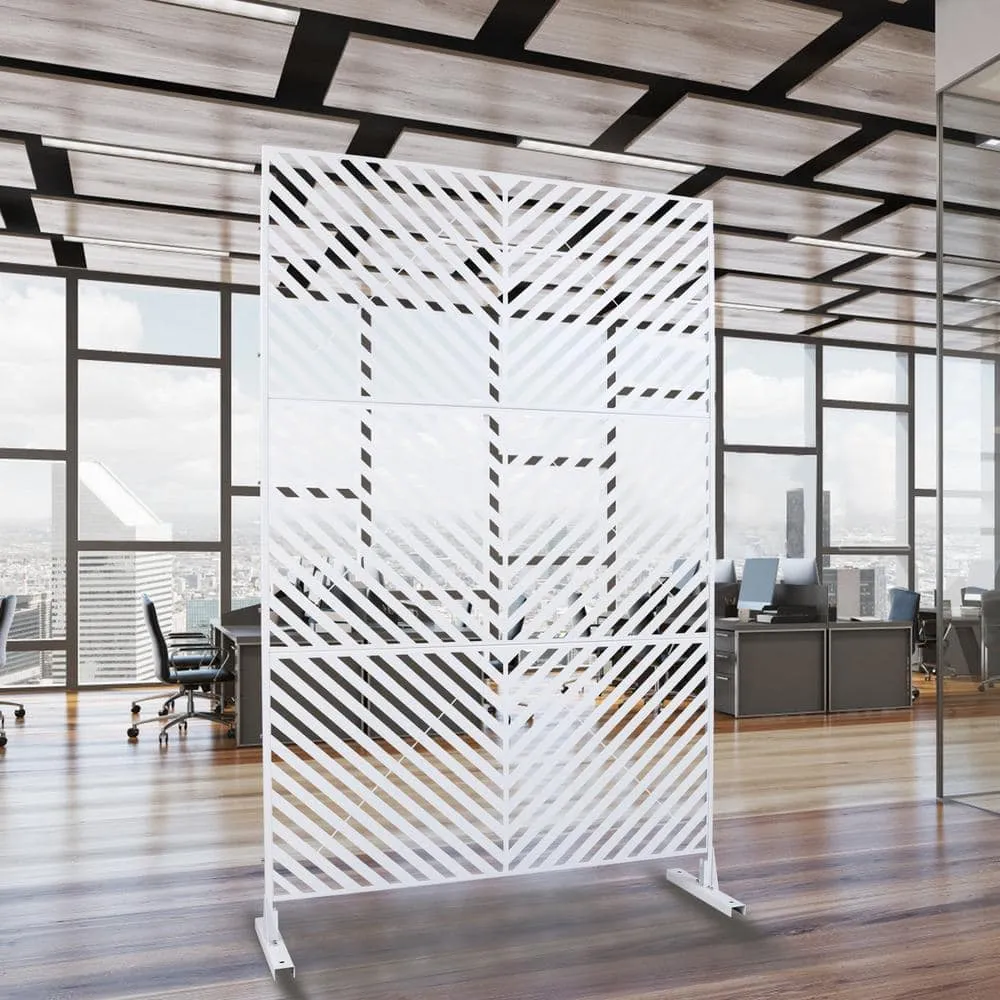 Tidoin 6.3 ft. x 4 ft. White Steel Freestanding Flat Flat Top Decorative Privacy Screen Metal Fence Panel, photo 3 of 6
