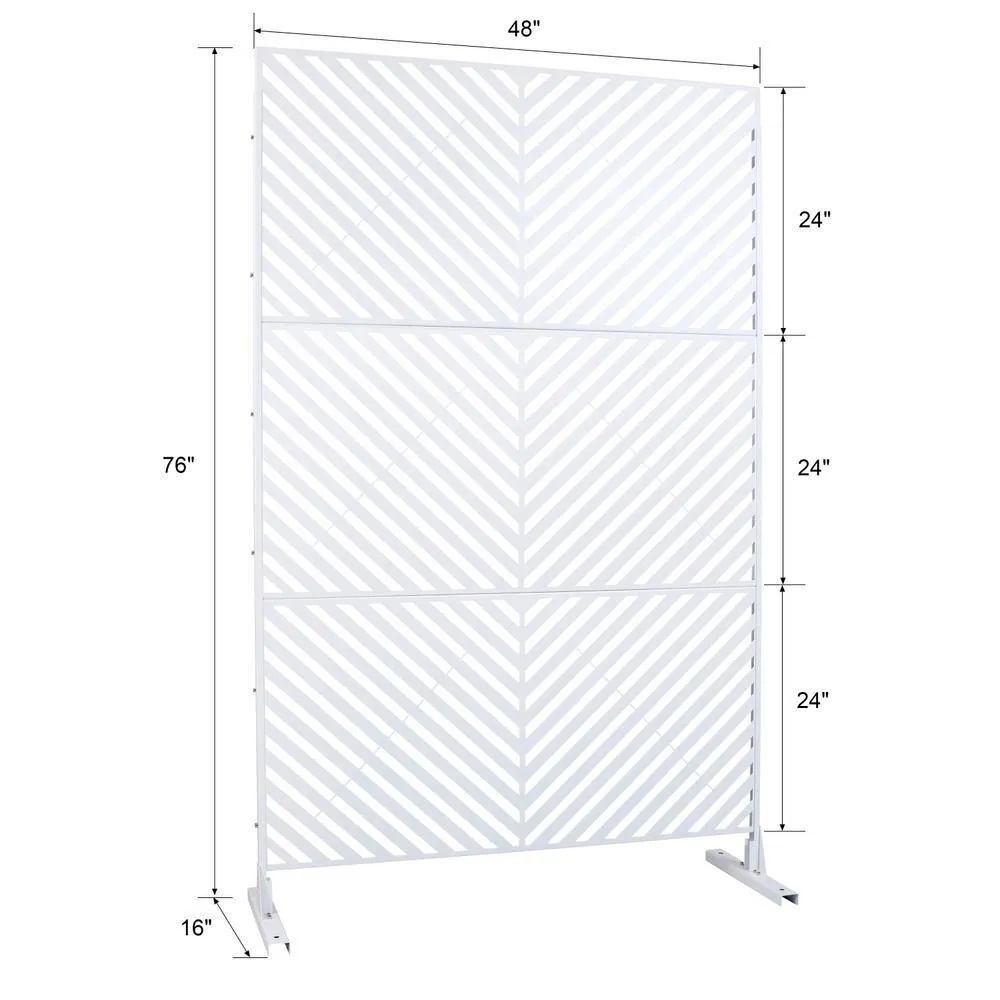 Tidoin 6.3 ft. x 4 ft. White Steel Freestanding Flat Flat Top Decorative Privacy Screen Metal Fence Panel, photo 2 of 6