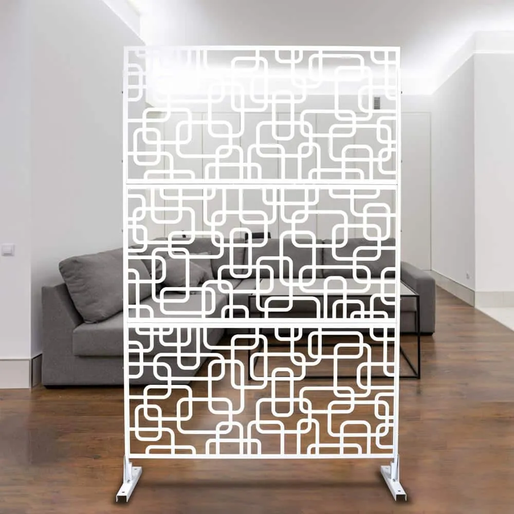 Tidoin 6.3 ft. x 4 ft. White Steel Freestanding Flat Flat Top Decorative Privacy Screen Metal Fence Panel, photo 5 of 6