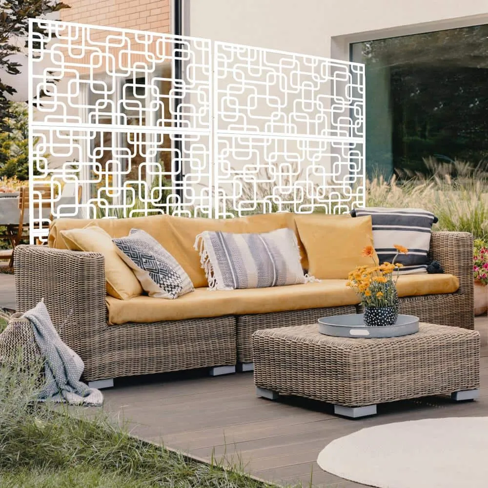 Tidoin 6.3 ft. x 4 ft. White Steel Freestanding Flat Flat Top Decorative Privacy Screen Metal Fence Panel, photo 3 of 6