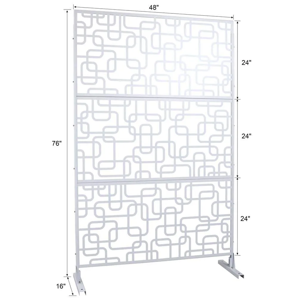 Tidoin 6.3 ft. x 4 ft. White Steel Freestanding Flat Flat Top Decorative Privacy Screen Metal Fence Panel, photo 2 of 6