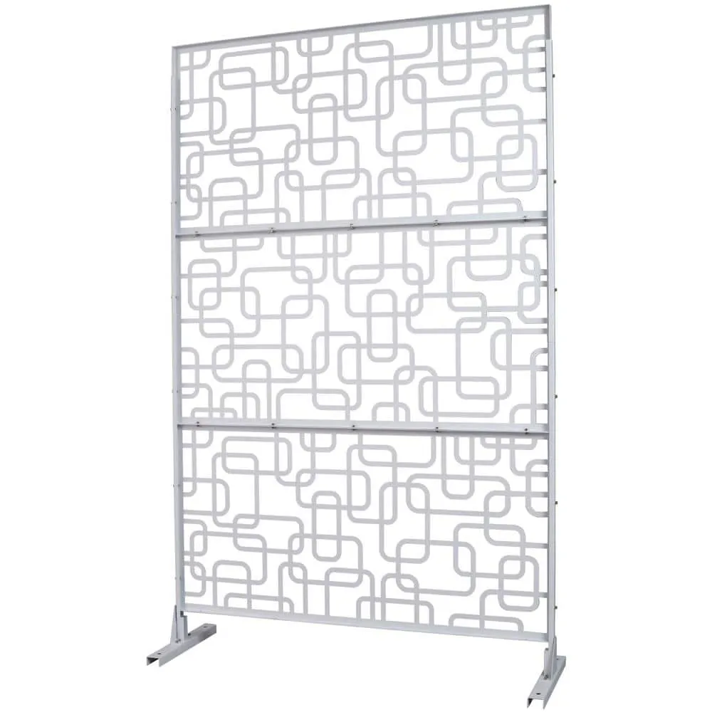 Tidoin 6.3 ft. x 4 ft. White Steel Freestanding Flat Flat Top Decorative Privacy Screen Metal Fence Panel, photo 6 of 6