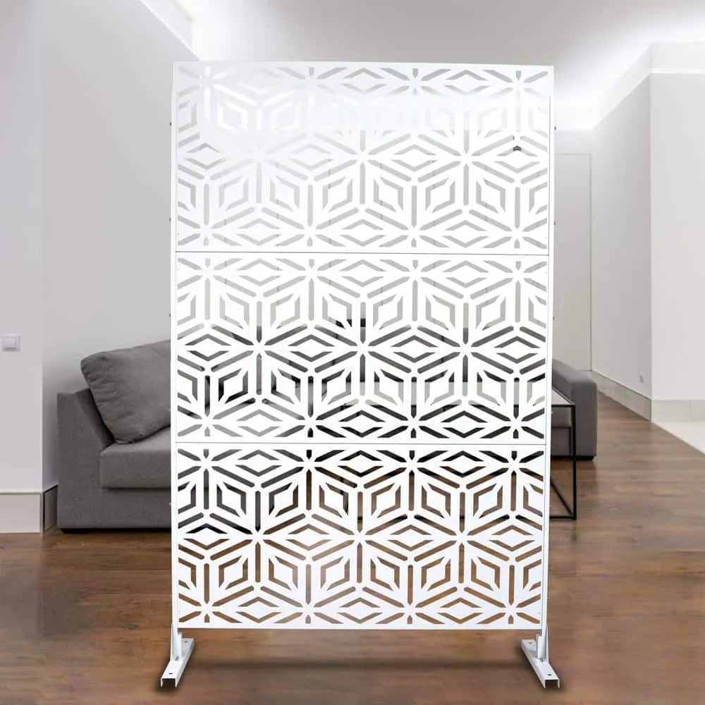 Tidoin 6.3 ft. x 4 ft. White Steel Freestanding Flat Flat Top Decorative Privacy Screen Metal Fence Panel, photo 4 of 6